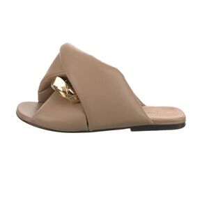 JW Anderson Beige Quilted Chainlink Slide Sandal with Gold Accent